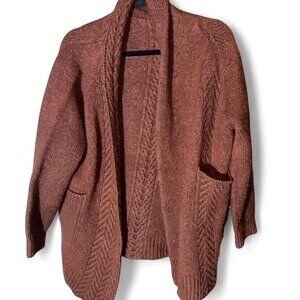 Chunky Cable Knit Wool Cardigan With Pockets Orange Brown
